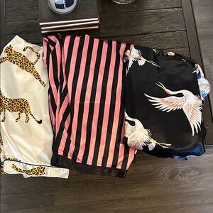 Silky Printed Pajama Set Trio - Crane, Pink Stripe & Leopard